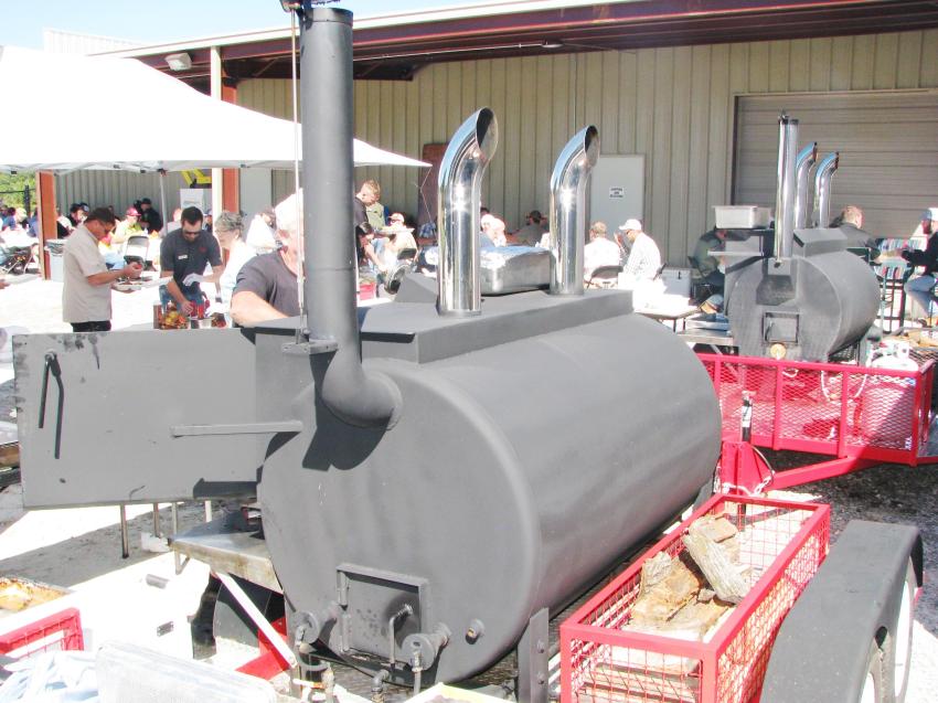 This custom smoker was built by Ken Rakestraw and Bubba Watts of Energy Mechanical Engineering, Fayetteville, Ga., which also fabricate the trench shoring and gravel box products sold at Construction Laser. 
