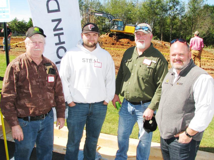 (L-R): Thomas England, Brandon Ayers, and Shawn England of Blount Construction, Marietta, Ga., stopped in for a bit of lunch, some technology training, and to meet with their Flint Construction and Forestry Division technology expert, Tim Houchens.
