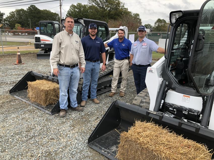 (L-R): Randy Warrington and Cody Mullis, both of Bobcat of Monroe, go over the Bobcat product line with Ryan McGee and Stuart Brown, both of McGee Brothers Company Inc., Monroe, N.C.