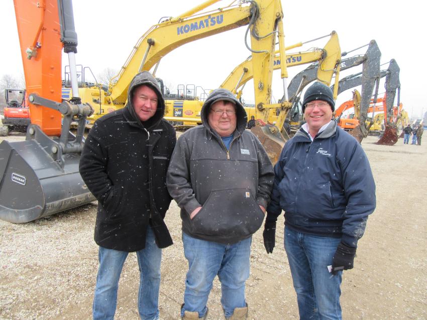 (L-R): Brian Kura, Lenn Adams and Jim Weber of Ohio Mulch braved the cold in search of equipment bargains.
