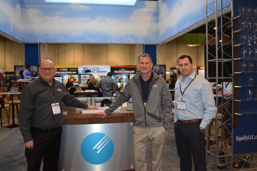 Equify LLC representatives at World of Concrete explain how they can help contractors with business basics such as buying, selling and financing equipment. (L-R) are Patrick Hoiby, president of Equify; Michael J. Smith, vice president of sales; and Michael Haas, national account manager, shown at the company’s booth.