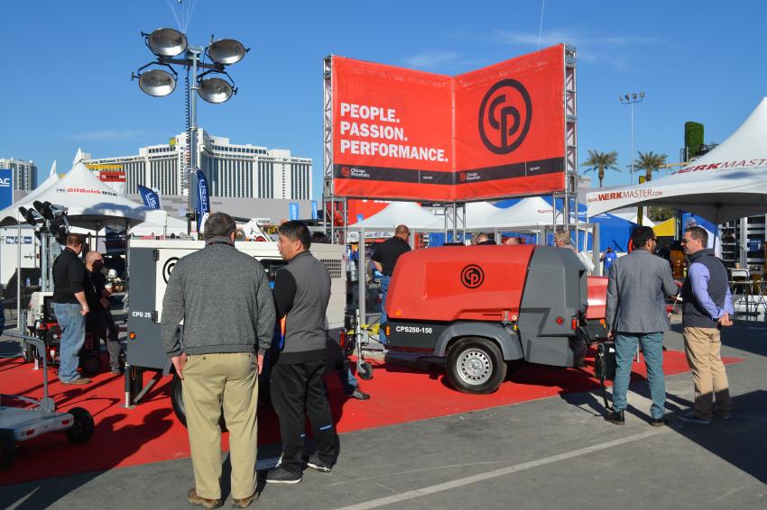 The Chicago Pneumatic display in the Silver Lot was busy throughout the show. The company introduced its new CPS250-150 compressor.