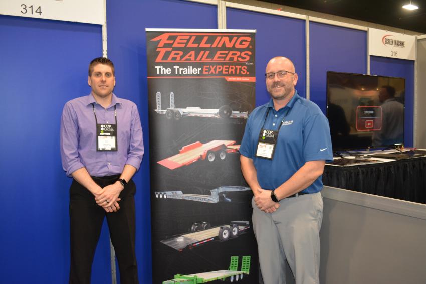 Nathan Uphus (L), sales manager, and Jason Worley, regional sales manager of the Southeast, staffed the Felling Trailers booth. Felling saw good activity at the AED event as it promoted its line ranging from utility trailers to heavy haul trailers. 
