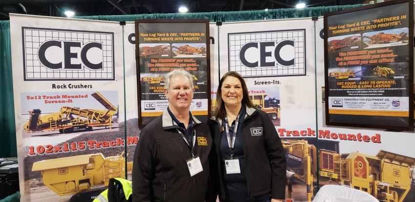 Rick Allen (L), president of Construction Equipment Company, and company controller Lola Allen, enjoy another successful Oregon Logging Conference. CEC specializes in rock crushers, recycle plants and screen-its.

