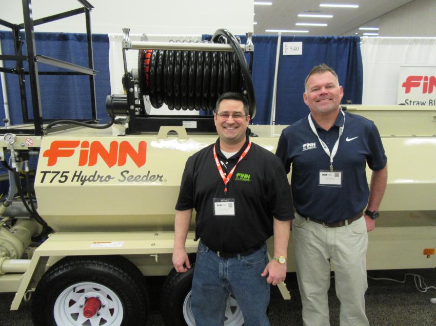 Finn All Season’s Dave Besoiu (L) and Brian Paddock were ready to talk hydroseeding with attendees.