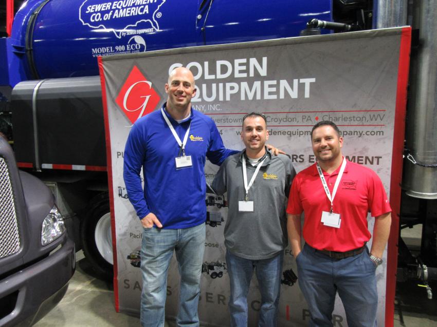 (L-R): Golden Equipment Company’s Jason Capizzi and Tom Pryor were joined by Mike Shelton of Sewer Equipment Company.