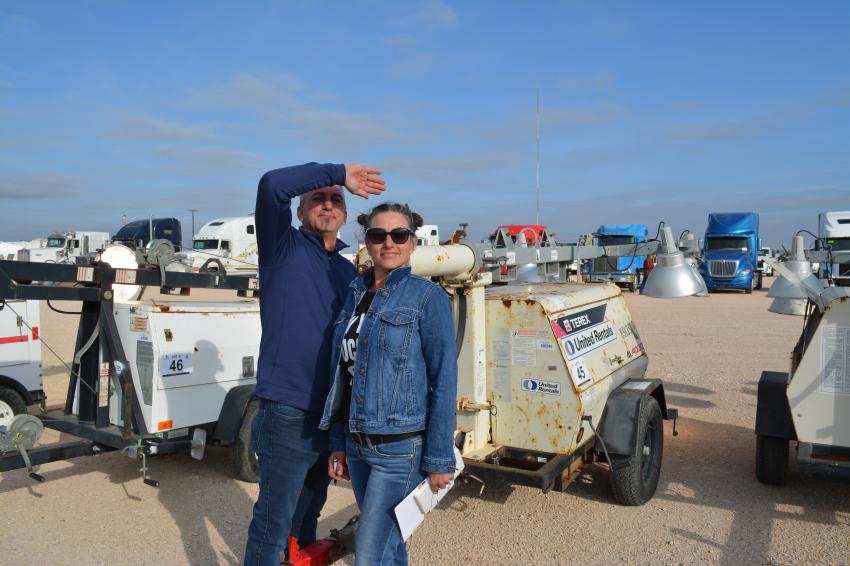 It was a bright, sunny day in Odessa for Iron Bound’s big sale. The Bradley’s, Jack and Kymberlee, rent light towers in the oilfield from their Midland, Texas, location. They found a good variety of towers including the Terex units shown here.
