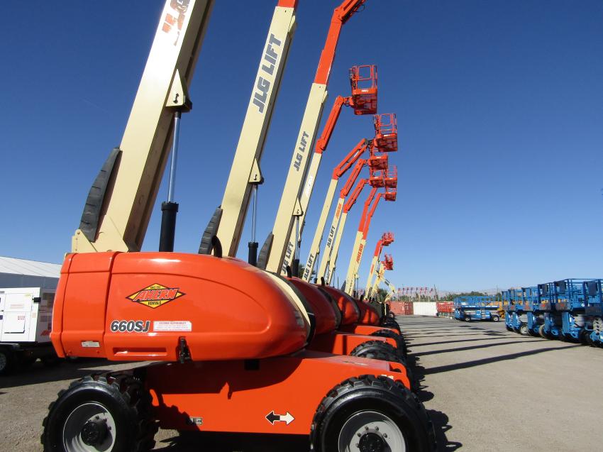 Aherns Rentals has its JLG boom lifts ready for the sale.
