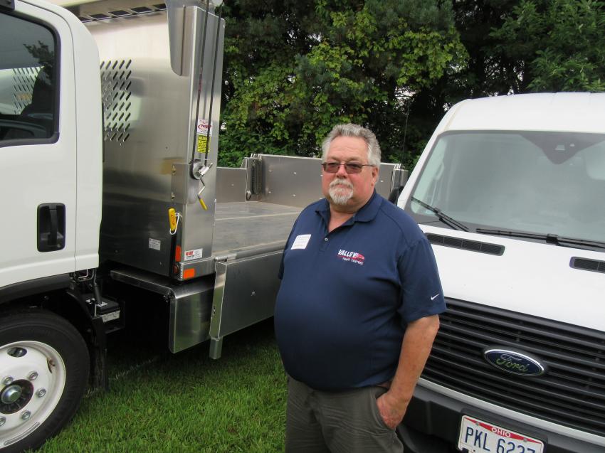 Valley Truck Centers’ Joe Dawson ready to discuss the features of this Voth 11 ft. dropside dump.

