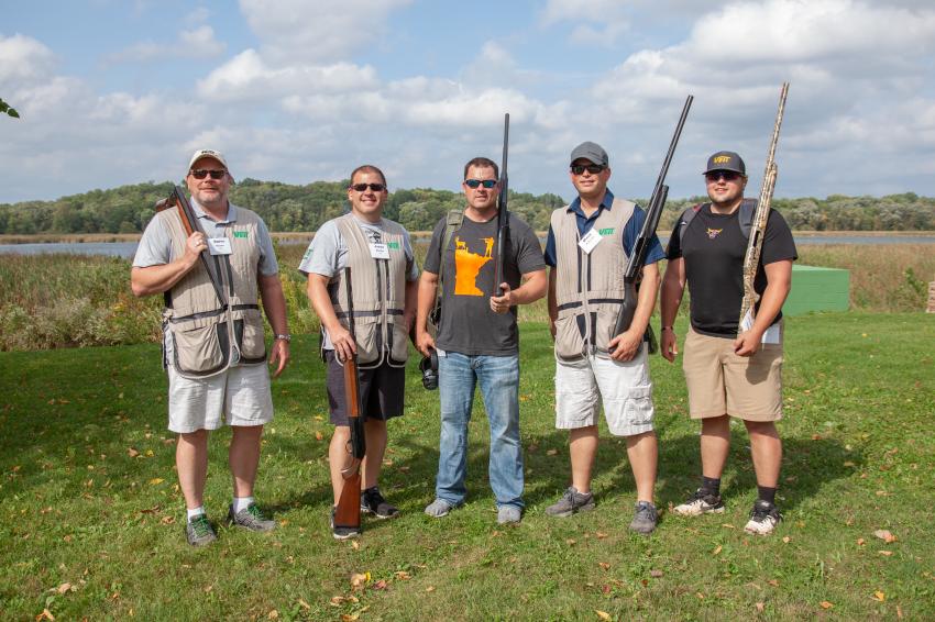 (L-R): Steve Hosier, Jason Mueller, Mike Cook, Mitch Sumstad and Owen Gammell of Team Veit were Top Team at the AGC Minnesota Sporting Clays event.
