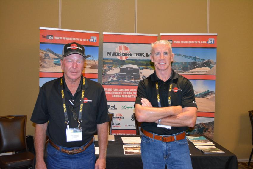 Sam McNabb (R), Powerscreen Texas president, and Jake Cernoch were on hand to promote the company’s full line of crushing, screening, washing, grinding and recycling equipment.  The company represents Powerscreen  and several other lines of equipment to a four-state region which includes Texas, Oklahoma, Arkansas and Louisiana.  