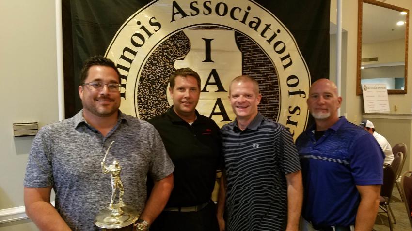 First place honors at Coyote Creek went to (L-R)  Josh Quinn of Bluff City Minerals; Jason Zeibert of Finkbiner Equipment; Troy Kutz and Dan Johnson of Bluff City Minerals with a score of 57.

