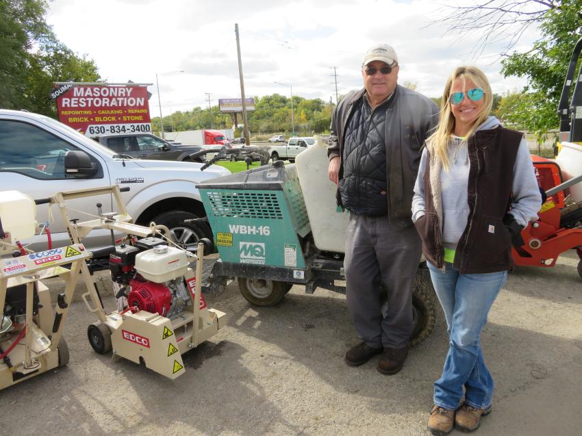 Randy Voss (L) and LaRae Alvarado, both of Algonquin Township Road District, look over the many lines of equipment offered by Contractors Equipment Rentals.
