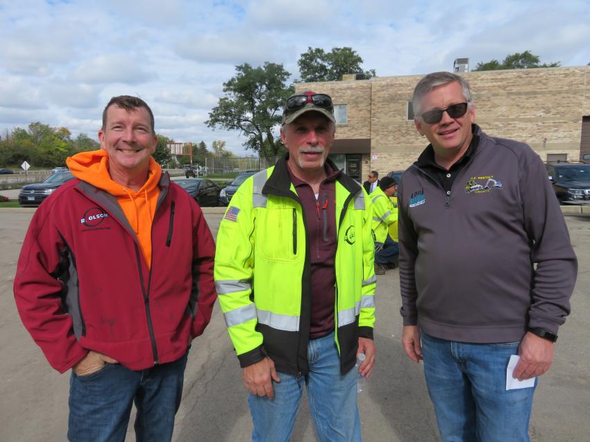 (L-R): Jim Terpstra and Ted Mazurski, both of R. Olson Concrete Contractors, with Robert Sloan, president of Contractors Equipment Rentals.
