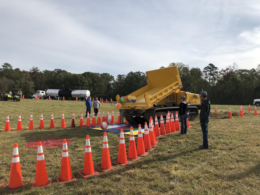Placing beach balls in a small circle became much easier when using a Terramac RT9 truck