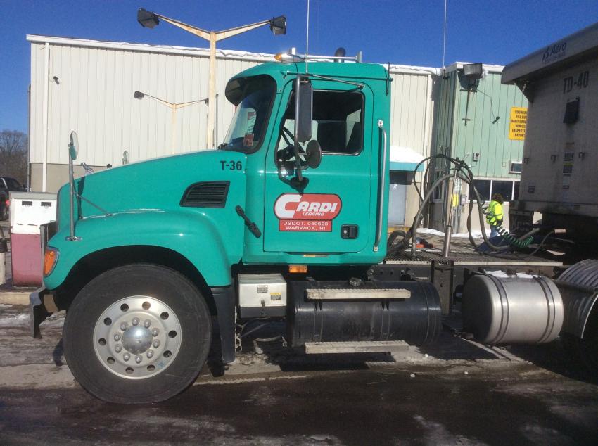 One of Cardi Corporation’s many Mack truck tractors with a trailer dump is fueled at the Warwick, R.I., headquarters. The photograph was taken in February 2018.
(Edgar Browning photo)