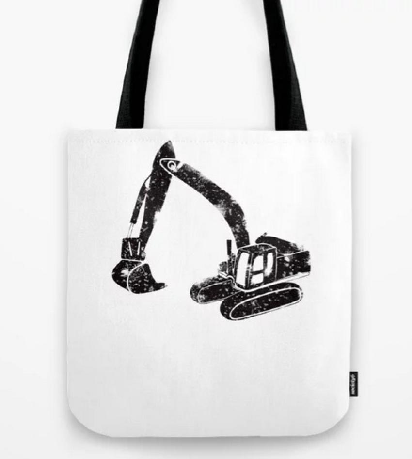 Backhoe Tote Bag — Whether you give it as a gift on its own or stuff it with other construction-themed presents, this tote bag featuring a rustic backhoe silhouette is sure to impress. Choose from three sizes. Starting at $24.99