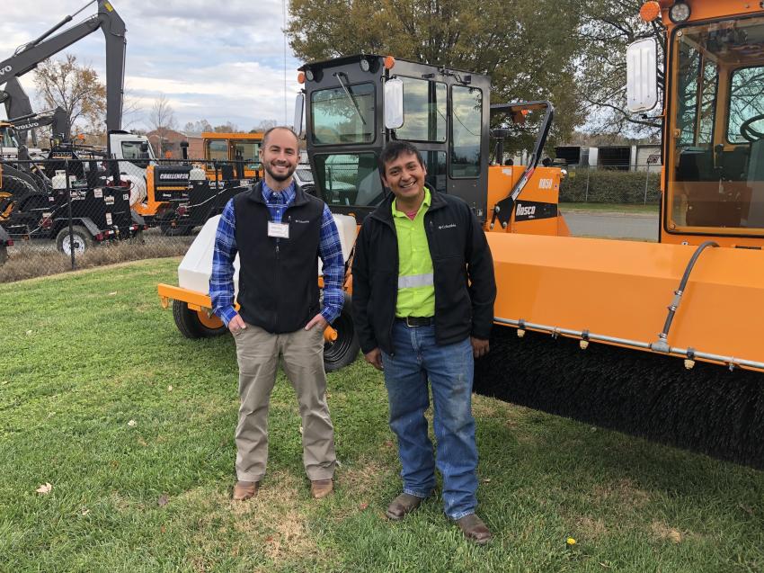 Discussing the Rosco products are Jesse King (L) of Ascendum Machinery and Cesar Garcia of NJR Group in Albemarle, N.C.