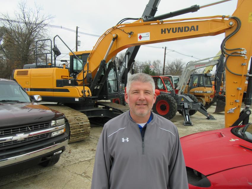 Hyundai Construction Equipment’s Ed Harseim was ready to talk about excavators in the equipment yard at Diamond Equipment.

