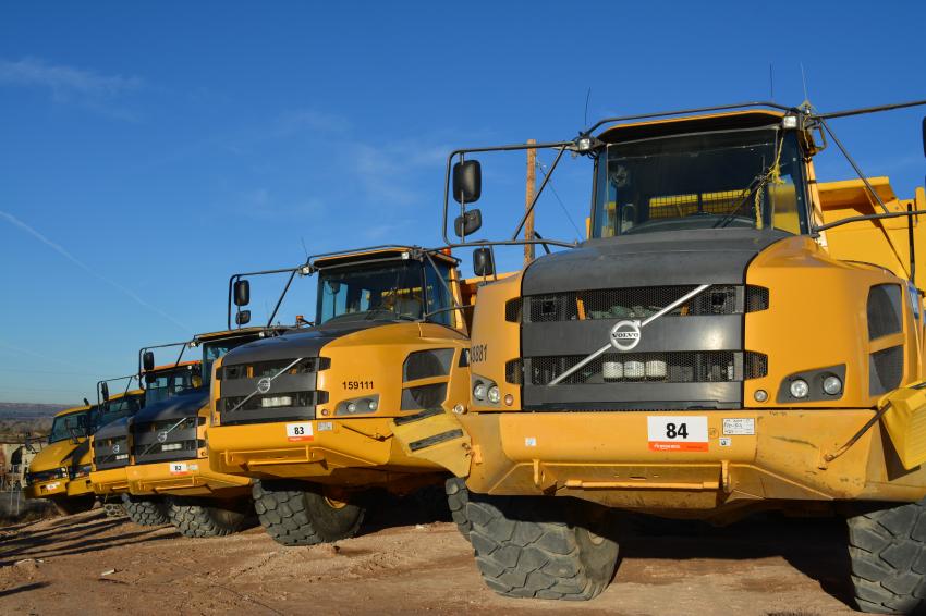 A large collection of Volvo articulated trucks were up for sale at the El Paso site, which was technically in neighboring Anthony, N.M.

