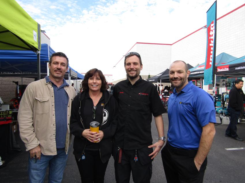 (L-R) are Danny Brunson, owner of DL Brunson Home Systems; Diane Fisher Brunson; Steven Fisher; and Seth Covert, representing Current Tools. Not only has Brunson been a loyal customer for more than 10 years, he recently became a member of the Fisher family when he married Diane last month.
