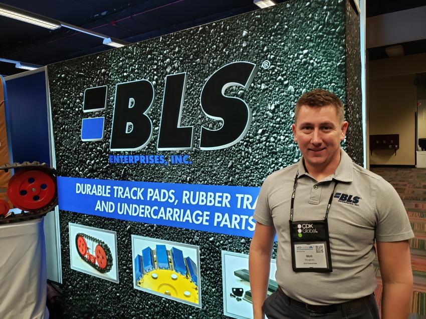 Matt Stoughton, president of BLS Enterprises Inc., is at the AED Summit to talk about his company’s polyurethane track pads for asphalt paving and milling equipment.