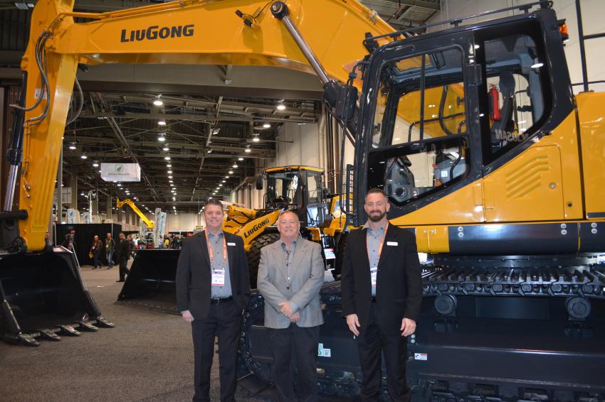 LiuGong’s largest excavator, the 950E, was on display at World of Concrete. Company reps (L-R): Josh Lubig, Lewis Miller and Nic Meister were on hand to answer questions.

