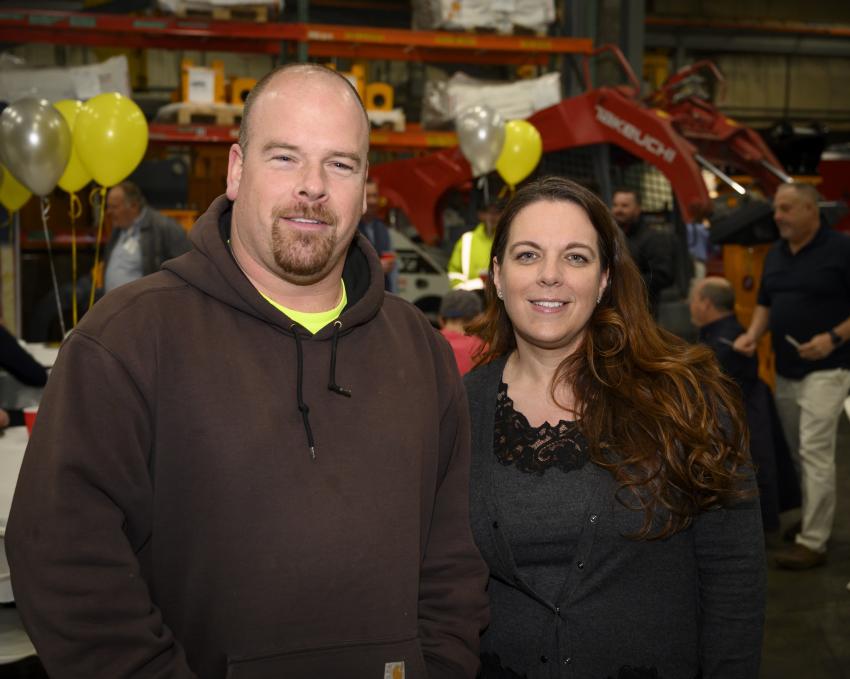 Kevin Plourde (L) of D & G Contractors and Barb Dimauro, executive director of Utility Contractors Association of Connecticut.