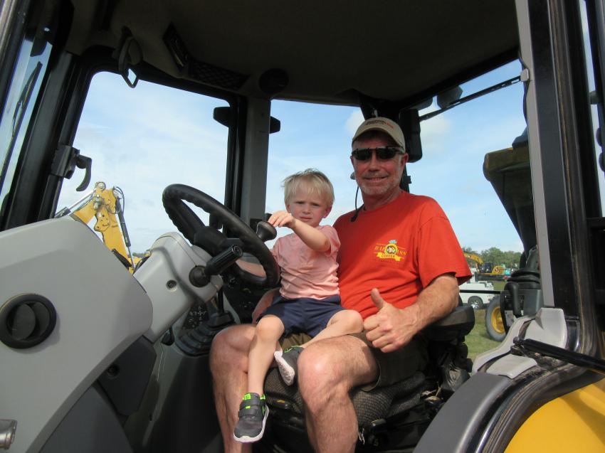 Kurt Degueyter of Bottom Line Equipment, based in Lafayette, La., enlisted grandson James Patin to try out the skid steers at the Yoder & Frey auction.
