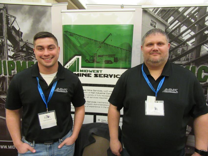 Midwest Miner Services’ Ryan Espinoza (L) and Bob Keaton spoke with attendees about their company’s design, fabrication and installation services for quarries, mines and recycling operations throughout Michigan and Ohio.
