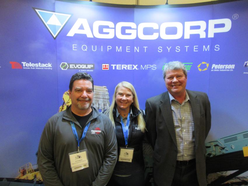 (L-R): Al D’Avignon, Sue Vitaz and Dan Stevick of Aggcorp Equipment Systems were ready to discuss the dealership’s lineup of aggregate processing equipment.
