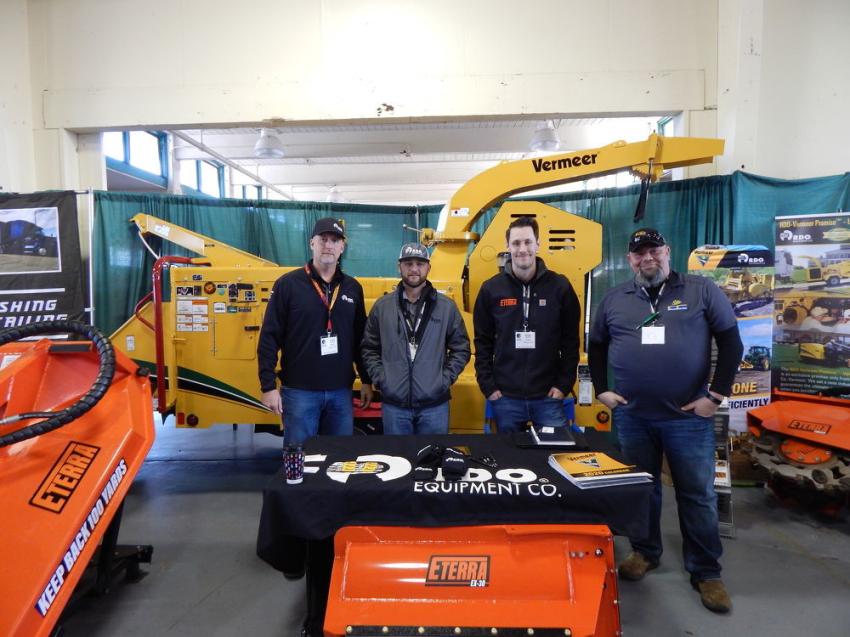 (L-R): At the RDO booth stands Ollie Windle, general manager of Vermeer at RDO Equipment Co., Portland, Ore., with Chris Stanley, core accounts manager of RDO Equipment Co., Eugene Ore., Nate Hagen, sales manager of Eterra USA, Bellingham, Wash., and Russell Stippel, a member of the sales team of Skid Steer Solutions, also located in Bellingham, Wash.