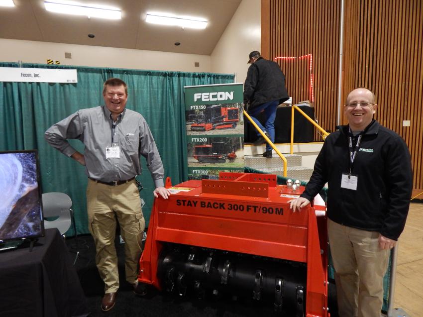 (L-R): Regional Manager Brian Kile of Fecon, located in Lebanon, Ohio, and Division Sales Manager Matt Warfel and their popular FTX attachment line at the OLC.  
