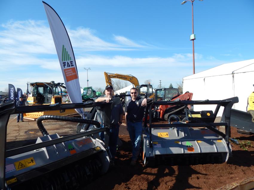FAE, land-clearing products out of Flowery Branch, Ga., Territory Manager Dan Crow with Product Manager Lee Smith at the Pacific Tractor, Hillsboro, Ore., booth.  

