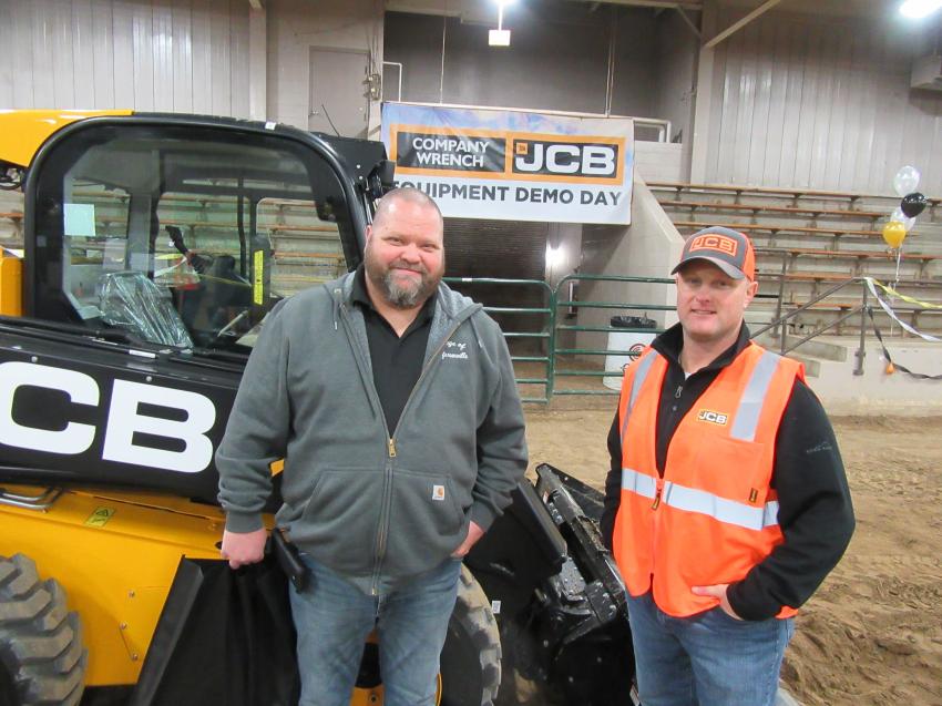 Village Administrator of the village of Jeffersonville, Bryan Riley (L) discusses equipment with Company Wrench Midwest JCB Product Manager, Clay Durham.

