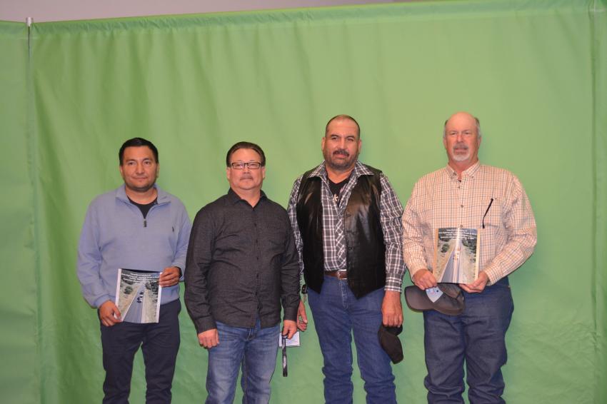 (L-R): Orlando Trujillo of United, Damien Leyba (CDOT) and Saul Valdez and Mike Termentozzi of United. The award for Smoothest Pavement (Category lll) went to United Companies. The award was for the SH 141 project in Mesa County.