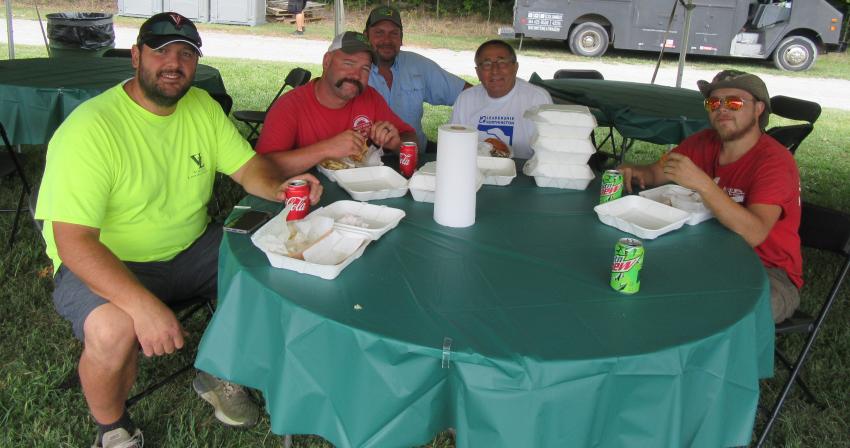 (L-R): Andrew Vitullo and David McCoy enjoy some lunch while catching up with Ag-Pro’s Jason Snyder, along with Vince Vitullo and Wyatt Hill of Vitullo Landscaping.
