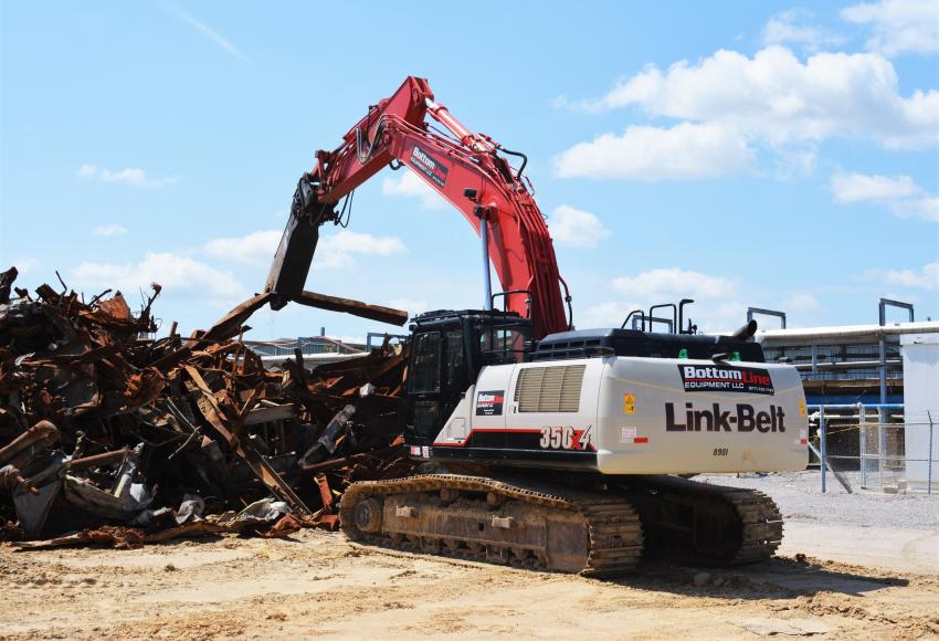 HazMat Special Services chose a Link-Belt 350 and Shear Core Fortress FS35R shear to tackle demolition of a building on the BioLab chlorine plant site in Lake Charles.