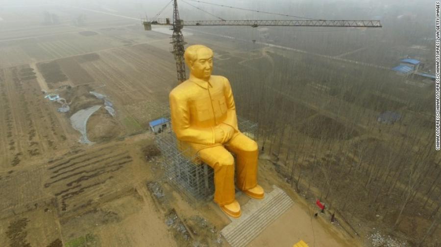 CNN is reporting that a giant, golden statue of Mao Zedong, the father of modern China, was demolished because it lacked approval from authorities.