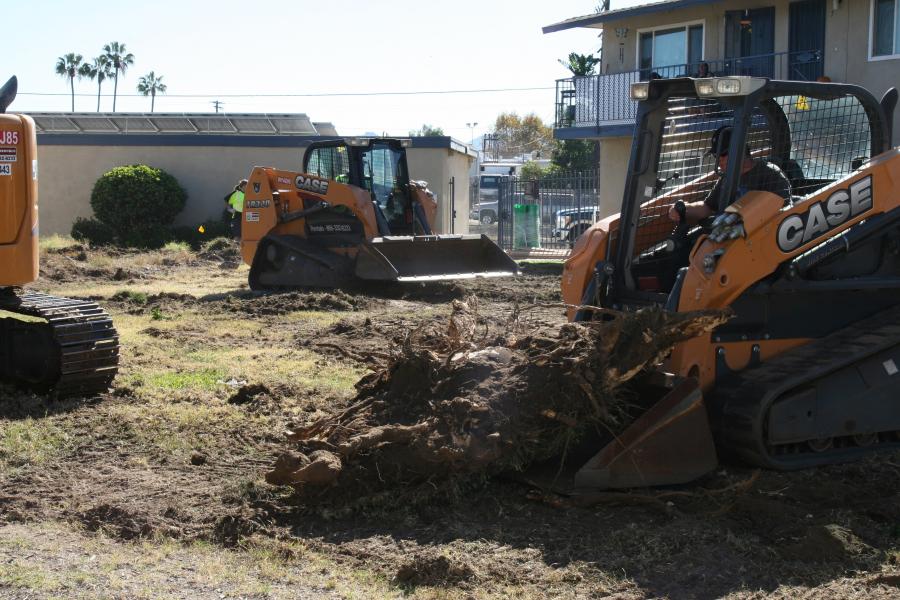 The equipment was used in the earthmoving phase of the project and assisted with the demolition of unwanted plant material, and the placement and planting of new trees, shrubs and hardscaping materials.