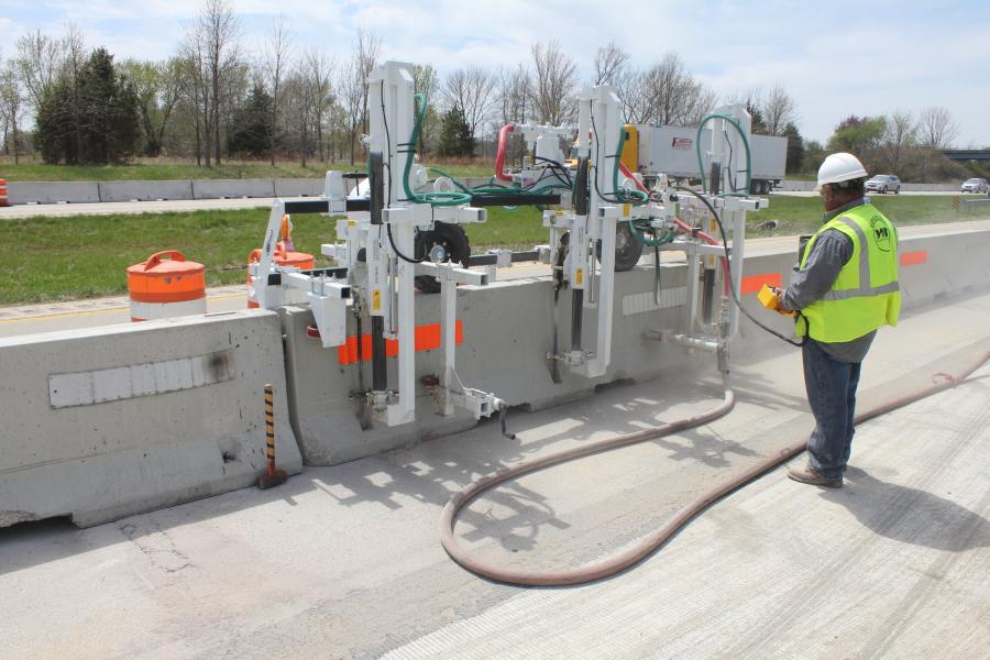 The powerful new drill helps contractors maximize the efficiency and safety of drilling vertical holes for the pins used to secure temporary concrete traffic barriers.