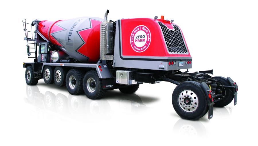 Boasting a long 206-in. (523.2 cm) wheelbase and 391-in. (993.1 cm) front axle to hydraulic tag axle span to meet Federal Bridge Formula standards, the Terex FDB6000 front discharge mixer truck now features barrel paddles inside the 11 cu. yd. (8.4 cu m)