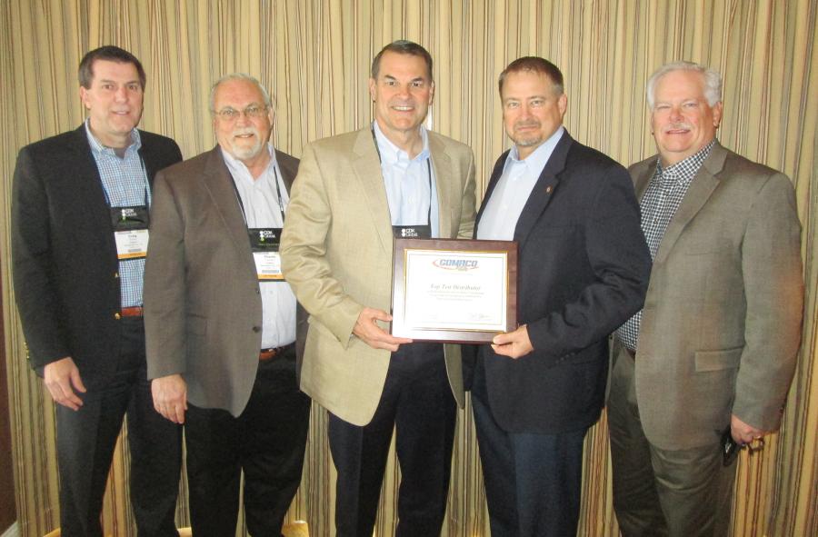 (L-R) are Craig Burkert, Charlie Clarkson and Robert Mullins, ROMCO Equipment Company; Kent Godbersen, GOMACO Vice president of worldwide sales and marketing; and David Fitch, ROMCO Equipment Company.