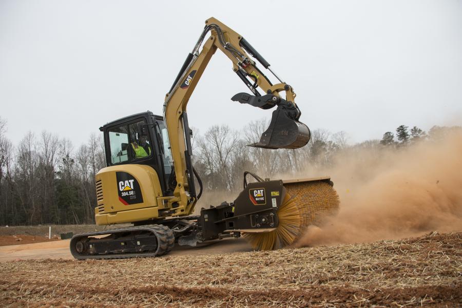Cat 304.5E2 XTC MHEX with BA118C angle broom in working application.