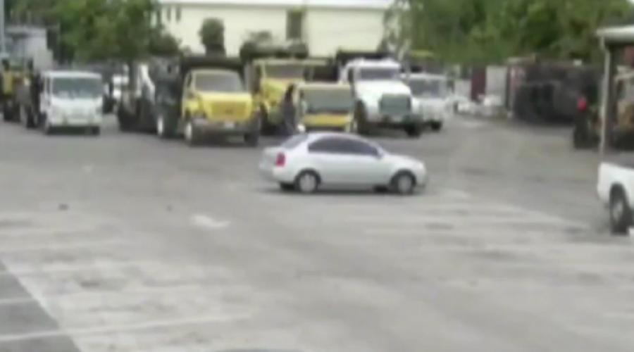 Video captures show four males breaking into the equipment yard, getting the keys to trucks and taking them for a joy ride that escalated into crashing them into walls, concrete blocks and other trucks.