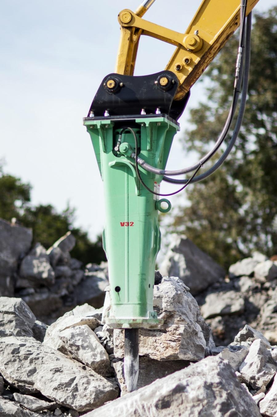 The 3,408-pound hydraulic breaker offers 15 speed variations, delivering between 400 and 1,050 blows per minute.