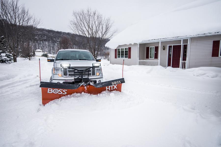 The Boss HTX V-plow is available in mild steel and features a full moldboard trip design to minimize plow and truck damage when encountering obstacles.