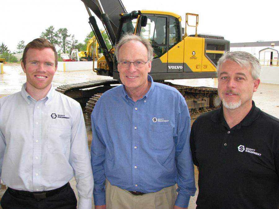 (L-R) are Zac Helms, Scott Equipment Memphis branch manager; Clint Bailey, retired branch manager; and Jeremy Daniel, senior vice president, divisional manager at the Memphis, Tenn., location, Scott Equipment.