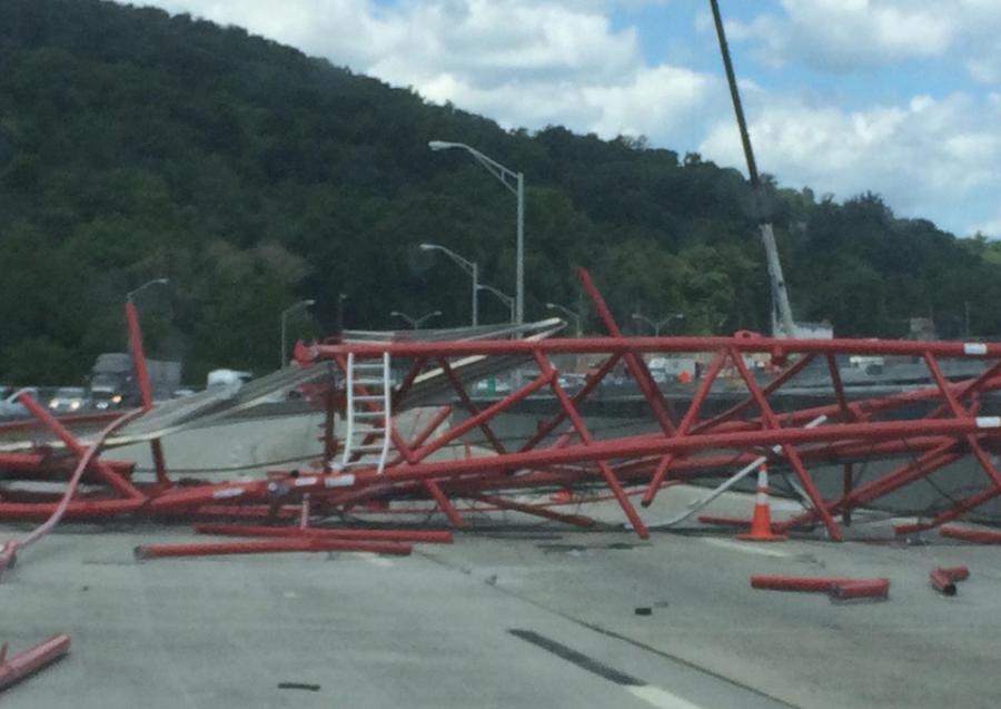Image courtesy of Facebook. A crane collapsed on the Tappan Zee Bridge closing all lanes shortly before noon on Tuesday.
