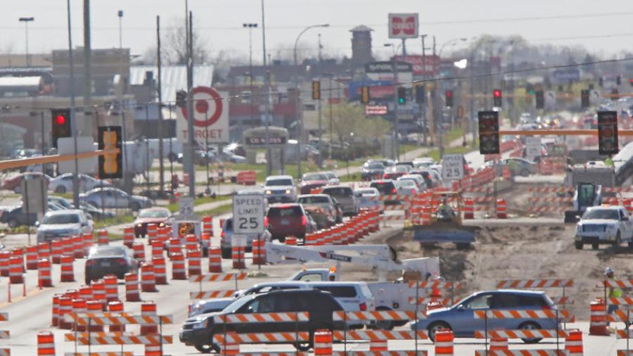 Construction along 13th Ave. S. is just one of the many cone zones in Fargo this summer. North Dakota's construction accounts for higher a percentage of North Dakota’s economy than in any other state and has for three years running, according to a new report. (David Samson / The Forum photo)